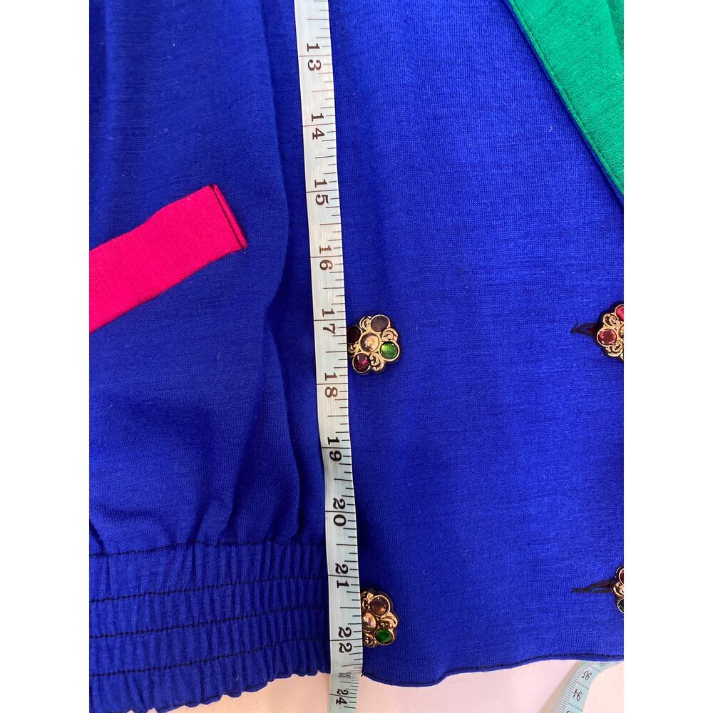 Carole Little Colorblock Lightweight Merino Wool Blazer Jeweled Buttons NWT Sz 4 - Picture 14 of 15